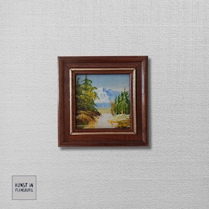 PEQUEÑO CUADRO AL ÓLEO ORIGINAL sobre cartón incluye marco | miniatura | Paisaje/Naturaleza/Montañas | 11 x 11 cm
