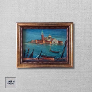 Pintura al óleo ORIGINAL sobre cartón incluye marco | Vista de San Marco con la Torre de San Marcos/Venecia | Firmado