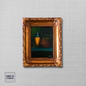 Pintura al óleo ORIGINAL sobre cartón incluye marco antiguo | Bodegón/fruta/uvas | Firmado