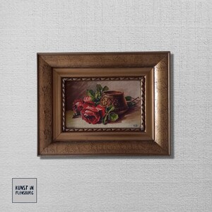 Pintura al óleo ORIGINAL sobre cartón incluye marco | Naturaleza muerta/Flores/Rosas | Firmado