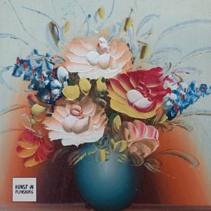 Pintura al óleo ORIGINAL sobre cartón incluye marco | Bodegón/jarrón de flores | 22 x 26 centímetros