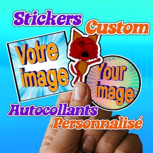 Autocollants Personnalisés, Holographiques ou Qualité Photo, Découpe Sur Mesure, Plastifier, feuille de 20cm - 25cm, impression sur demande