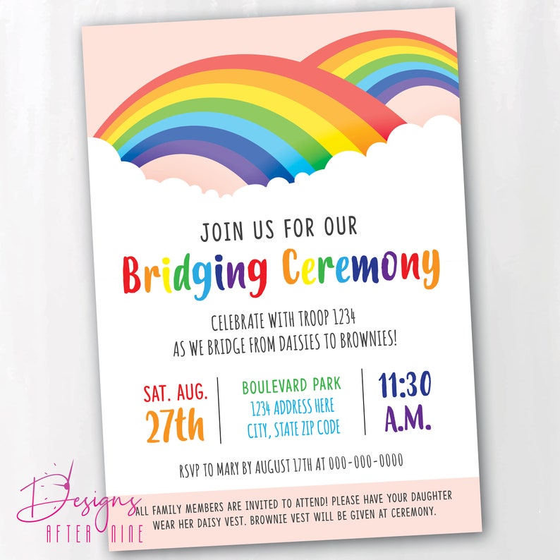 Girl Scouts Bridging Ceremony Invitation Digital Printable PDF JPG ...