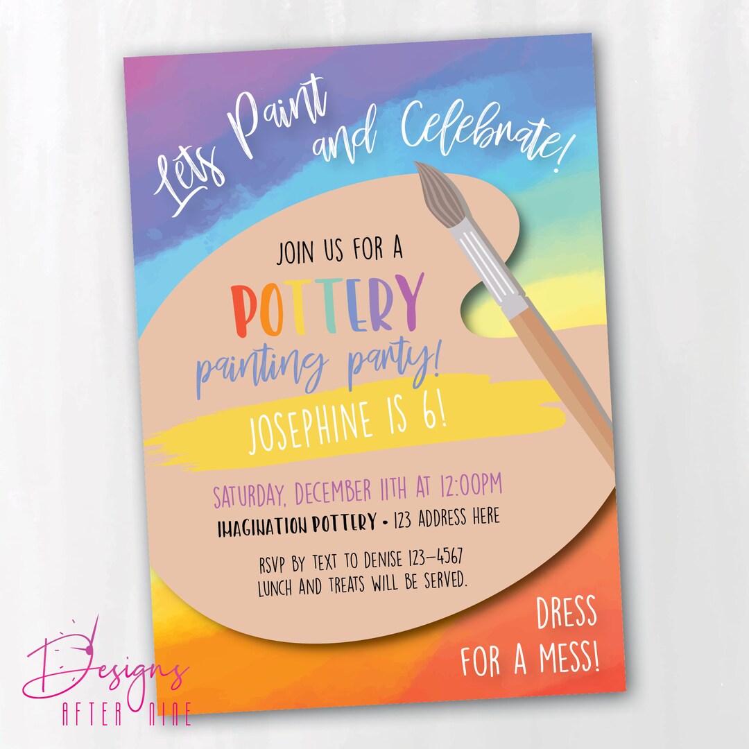 Pottery Ceramic Painting Birthday Party Invitation Customized Etsy