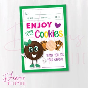 New Updated Design Girl Scout Thank You Cookie Card Tag PDF JPG Instant Digital Download Daisies Brownies Juniors Cookie Thank You