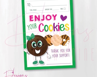 New Updated Design Girl Scout Thank You Cookie Card Tag PDF JPG Instant Digital Download Daisies Brownies Juniors Cookie Thank You