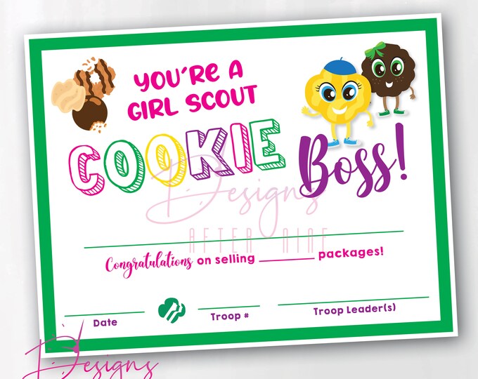 Printable Girl Scout Cookie Sales Certificate Award Instant Download - Etsy