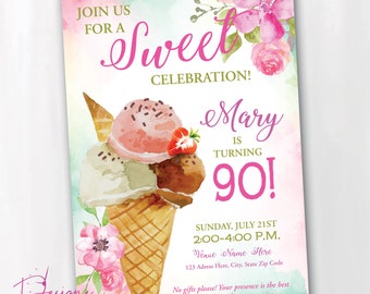 Ice Cream Birthday Party Digital Invitation Customized PDF JPG Printable Sweet Celebration