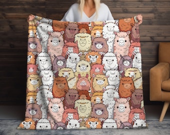 Alpaca Blanket: Whimsical Alpaca Design, Plush Velveteen Throw