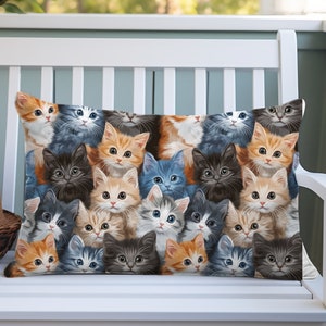 Cat Faces Lumbar Pillow: Double-Sided Print, Cat Lover Gift