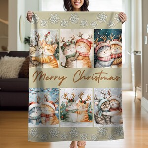Christmas Cats Velveteen Blanket: Holiday Throw, Cozy Winter Bedding