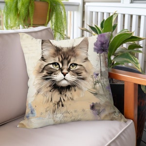 Artistic Cat Pillow: Lilacs Design, Double-Sided Print