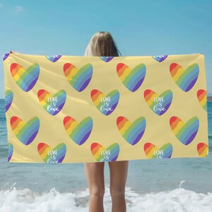 Pride Love Is Love, Beach Towel, Lesbian Pride, Custom Beach Towel, Beach Blanket, Say Gay,  LGBTQ, Pride Merch, Personalized Rainbow Towel