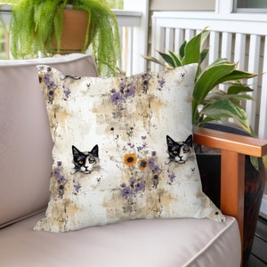 Tan Cat & Lilacs Plush Pillow: Artistic Home Decor