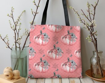 Cottagecore Pumpkin Tote Bag, Floral Fall Theme
