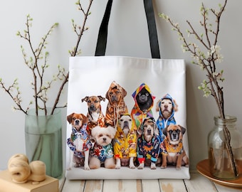 Trendy Dogs in Hoodies Tote Bag, Reusable Shopping Bag