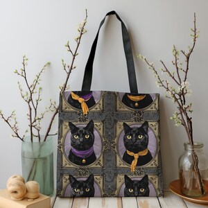 Black Cat Portrait Tote Bag: Whimsical Cat Lover Gift