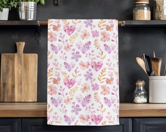 Floral Hearts Cotton Tea Towel - Spring Kitchen Decor