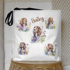 Watercolor Cocker Spaniel Tote Bag, Dog Lover Gift, Floral Print Shopping Bag, Pet Owner Accessory, Beach Tote, Reusable Grocery Bag
