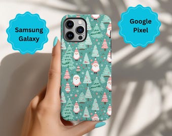 Vintage Santa Christmas Tree Phone Case, Protective Holiday Cover