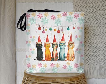 Christmas Cats Tote Bag, Holiday Cat Lover Gift