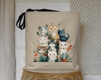 Floral Cats Pattern Tote Bag – Cat Lover Gift