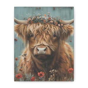 Canvas Wall Art, Highland Cow Painting, Rustic Home Decor, Farmhouse Artwork, Large Cow Print, Country Living Room Decor, Highland Cow