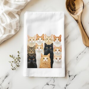 Whimsical Cats Tea Towel, Cute Cat Kitchen Towel, Funny Feline Dish Towel, Playful Kitten Hand Towel, Cat Lover Gift, Cat Decor