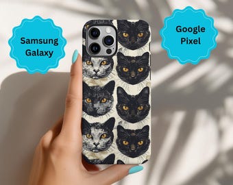 Ornate Black and White Cat Phone Case, Tough, Girly