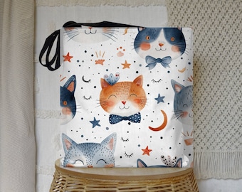 Watercolor Cats Tote Bag, Reusable Shopping Bag