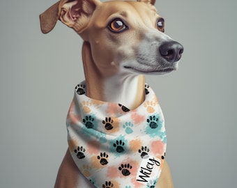 Colorful Paw Print Dog Bandana Collar: Adjustable Pet Accessory
