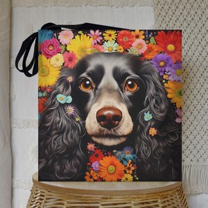 Cocker Spaniel Tote Bag - Floral Dog Print, Pet Lovers Gift, Shoulder Bag, Shopping Tote, Reusable Grocery Bag, Dog Mom Present