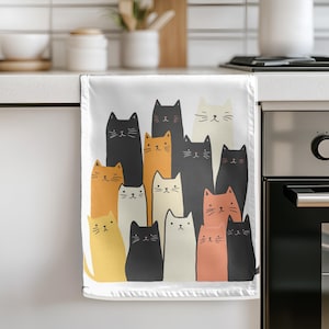 Colorful Cartoon Cats With Flowers Hand Towel - Cute Cat Lover Bathroom Decor, Soft Unique Hand Towel, Cat Hand Towel