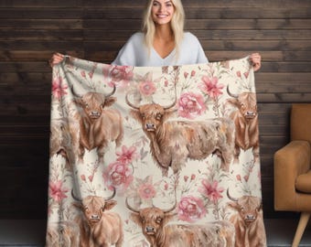 Highland Cow Velveteen Blanket: Scottish Cattle Fleece Throw