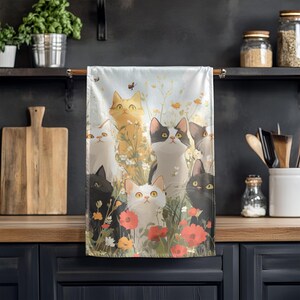 Whimsical Cats Tea Towel, Cute Cat Kitchen Towel, Funny Feline Dish Towel, Playful Kitten Hand Towel, Cat Lover Gift, Cat Decor