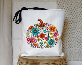 Floral Pumpkin Tote Bag: Autumn Harvest Shopping Carryall