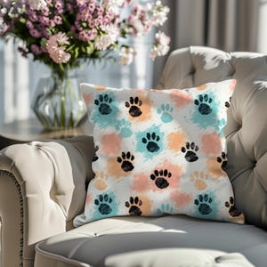 Paw Print Decorative Pillow, Cozy Pet Lover Cushion, Dog Cat Home Decor, Animal Prints Accent Pillow, Unique Gift for Animal Lovers