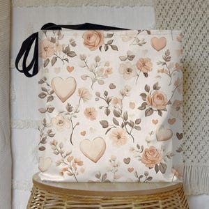 Peach Roses Floral Tote Bag: Reusable Shopping Bag