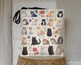 Cats and Flowers Tote Bag – Cat Lover Gift