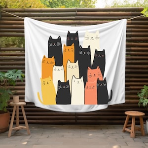 Plush Blanket, Colorful Cartoon Cat Design, Cat Lover Gift, Soft Throw Blanket, Cute Kitty Print, Cozy Fleece Bedding, Kids Room Decor