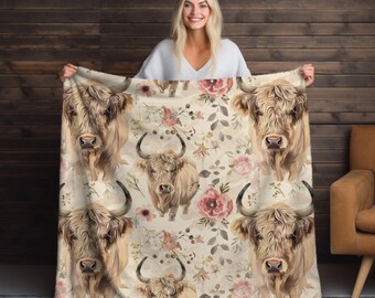 Highland Cow Velveteen Blanket: Scottish Cattle Fleece Throw