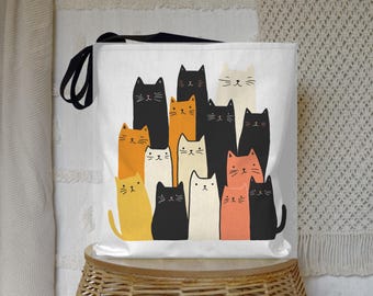 Cartoon Cats Tote Bag: Fun Animal Print Reusable Grocery Bag