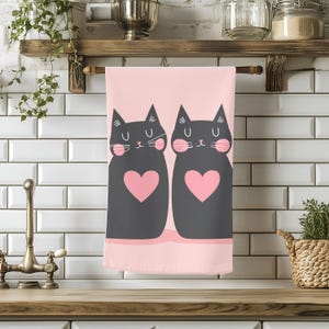 Black Cats With Hearts Hand Towel - Cute Cat Lover Bathroom Decor, Soft Absorbent Kitchen Towel, Gift for Cat Owners, Unique Hand Towel