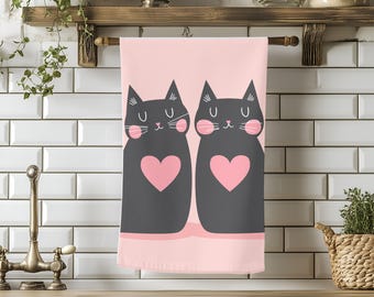 Black Cats & Hearts Hand Towel – Whimsical Bathroom Decor