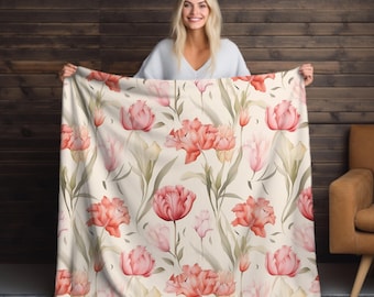 Floral Velveteen Plush Blanket: Pink Flower Cozy Throw