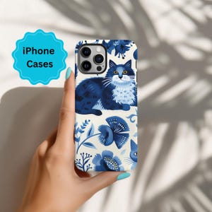 Blue Watercolor Cat Phone Case: Trendy iPhone & Samsung Accessory
