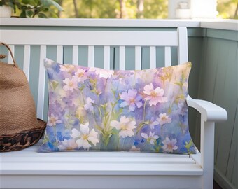 パステルカラーのワイルドフラワー柄ポリエステル製ランバーピロー、花好きへのギフト