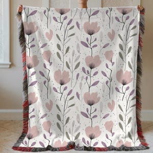 Floral Throw Blanket: 100% Cotton Woven Blanket with Fringed Edges