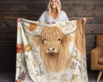 Highland Cow Velveteen Blanket: Scottish Cattle Fleece Throw
