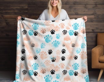 Cozy Pet Paw Print Blanket: Soft Microfiber Throw, Dog Lover Gift